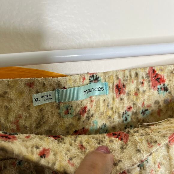 Floral Lace Ruffle Mini Skirt Tiered Pull On Boho Beige XL Romantic Coquette - Picture 3 of 4